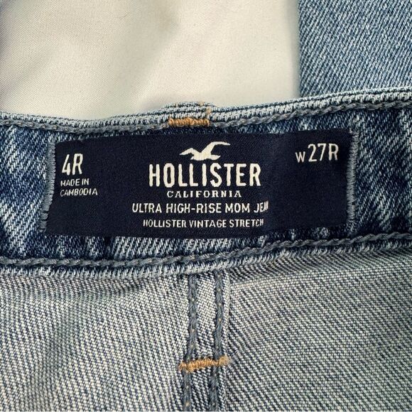 Hollister Ultra High-Rise Mom Jean Size 4 Medium Wash Raw Hem Vintage Stretch - Picture 4 of 11